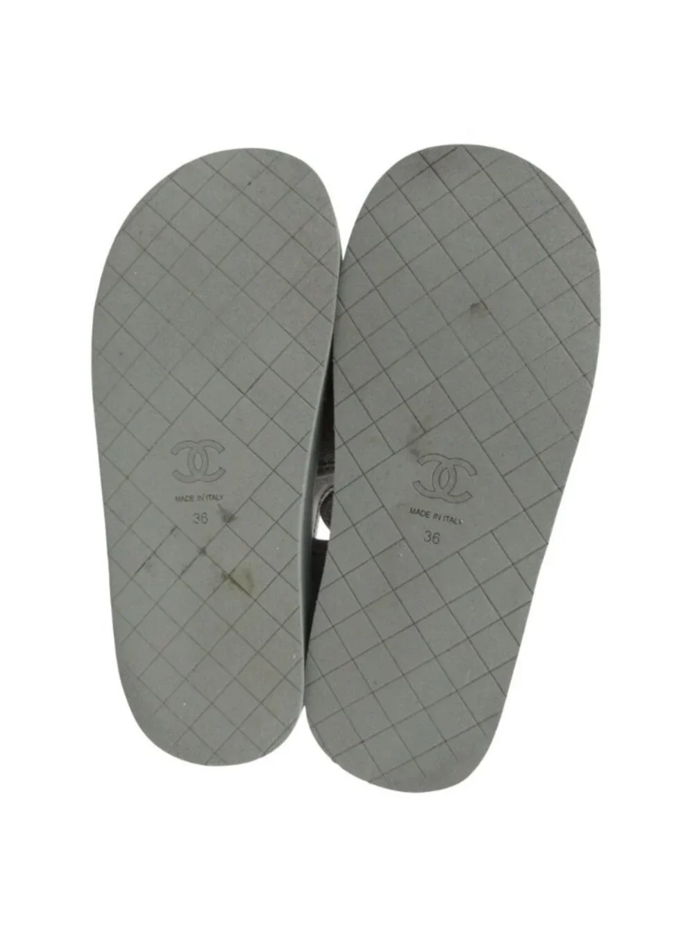 Chanel Sandals Coco Logo Velcro Nylon Canvas Urethane Flat Belt Shoes Gray